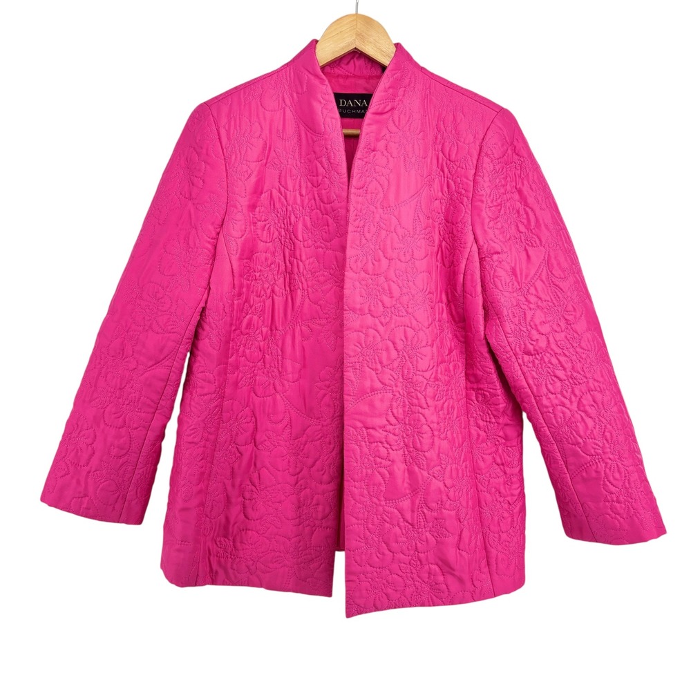 Dana Buchman Silk Quilted Statement Jacket Blazer Kimono Size 12 Fuchsia Pink